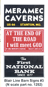Barn Sign Decals -- Set #3 - Meramac Caverns, Will Meet God, First National Bank