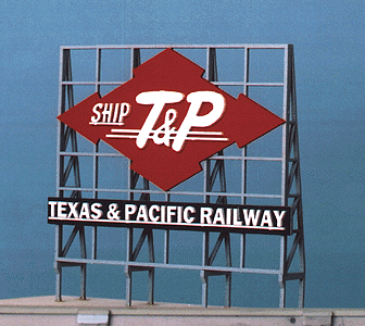 Laser-Cut Wood Billboard - Small for Z, N & HO -- Ship T&P "Texas & Pacific Railway" 1 5/8" Wide x 1 5/8" Tall