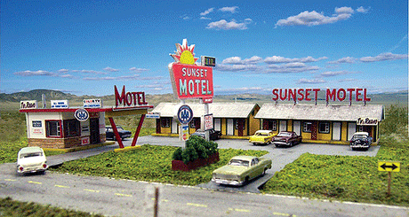 Sunset Motel -- Kit - Office: 5 x 3-5/16"  12.7 x 8.4cm; Units: 6-1/2 x 2-3/4"  16.5 x 6.9
