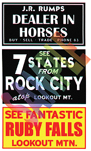 Barn Sign Decals -- Set #2 - Dealer In Horses, See Ruby Falls, See Rock City