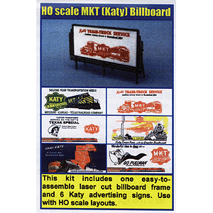 Laser-Cut Wood Billboards - Fallen Flags (1 Billboard Frame & 6 Signs) -- Missouri-Kansas-Texas "Katy"