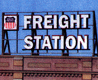 Laser-Cut Wood Billboard Kits - Large for HO, S & O -- Freight Station w/30 Railroad Heralds 3-1/2" Wide x 2" Tall  8.7 x 5cm