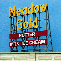 Laser-Cut Wood Billboard Kits - Large for HO, S & O -- Meadow Gold Butter, Milk, Ice Cream 3-1/4 x 3-3/8"  8.1 x 8.4xm
