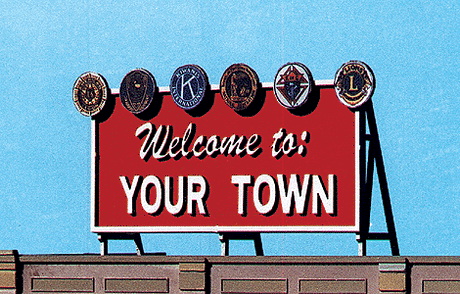 Laser-Cut Wood Billboard Kits - Large for HO, S & O -- Welcome to Yourtown 3.50 x 2.10"
