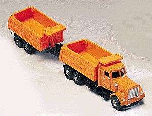 American Construction Equipment - Dump Truck w/2-Axle Trailer -- Orange Conventional Cab & Stakebeds