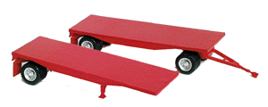 Trailers Only - Double Flatbeds (2 Single Axle ) w/Dolly -- Red
