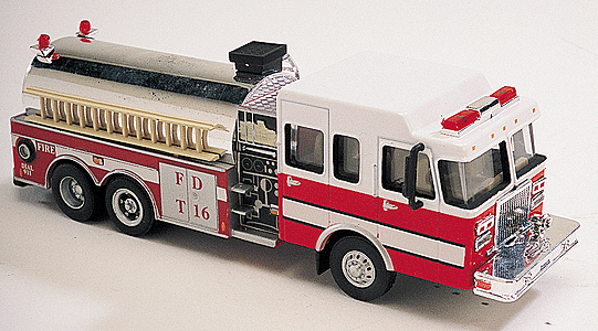 Emergency - Fire Apparatus - S&S Crew Cab 3-Axle Tanker w/Pump -- White Cab Roof, Red Body, Chrome Tank