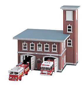 Fire Station - Assembled -- 2-Story 7" Wide x 6" Deep x 7-1/4" Tall  17.5 x 15 x 18.1cm