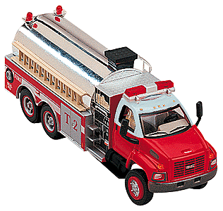 Emergency - 2003 GMC Topkick 3-Axle Fire Tanker/Pumper -- Red Cab & Body, Silver Tank