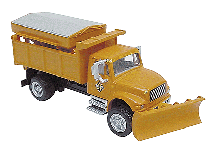 2-Axle Dump Truck w/Snow Plow & Spreader -- Orange Cab & Body