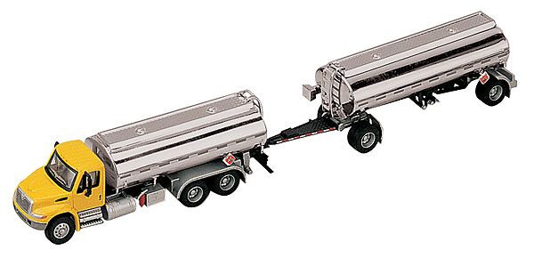 American Trucks - 2001 International 3-Axle Tanker w/Tank Trailer -- Yellow Cab, Silver Tanks