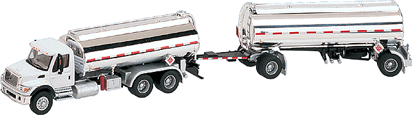 American Trucks - International 7000 3-Axle Tanker w/2-Axle Tank Trailer -- White Cab, Silver Tank & Trailer