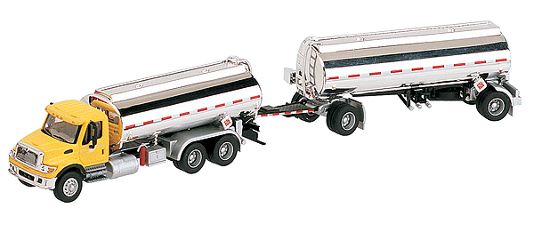 American Trucks - International 7000 3-Axle Tanker w/2-Axle Tank Trailer -- Yellow Cab, Silver Tank & Trailer