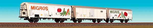 ST 1 Refrigerated Cars Set of 3 -- Migros, SBB, FS #563929, 0827615-3, 8154003-9