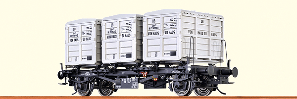 Type Lbs 577 Container Flatcar - Ready to Run -- German Federal Railway DB #20 80 411 0 220-2 (Era IV, black, Box Containers)