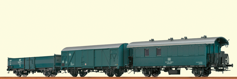 Type Gms 54 Boxcar, Omm 52 Gondola & DB Coach Set - Ready to Run -- German Federal Railroad DB (Era III, green, gray)