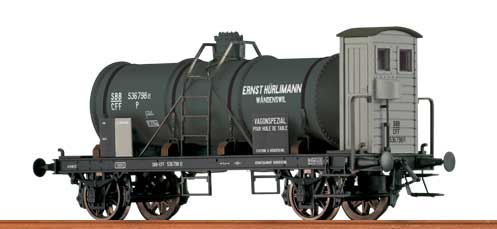 Type K2 Tank Car w/Brakeman's Cabin - Ready to Run -- Ernst Hurlimann SBB CFF #536 798 (Era III, gray, black)