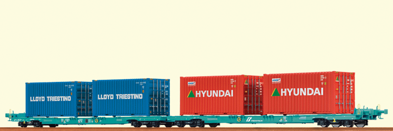 Type Sffggmrrss Megafret 2-Unit Container Flatcar w/4 Containers - Ready to Ru -- Italian State Railways FS #31 33 490 9 817-4 (Era VI, green)