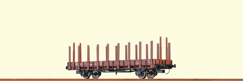 Type R Wood Flatcar w/Stakes - Ready to Run -- German State Railroad DR #21 50 302 5 136-1 (Era III, Boxcar Red)