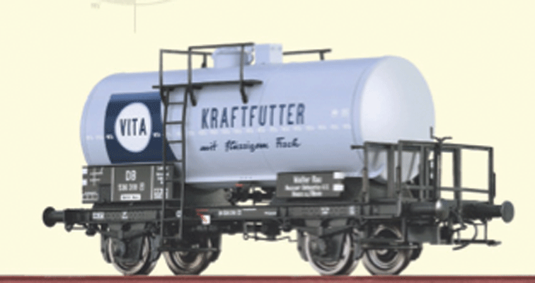 2-Axle Tank Car - Ready to Run -- Vita Kraftfutter DB #536 318 P (Era III, gray, blue, black, German Lettering