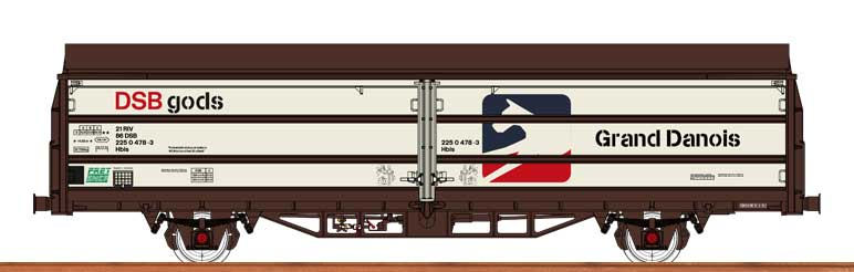 Type Hbis 299 Sliding Wall Car - Ready to Run -- Grand Danois DSB #21 86 225 0 478-3 (Era IV, white, brown, blue, red)