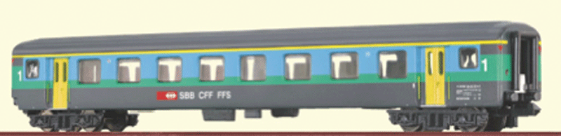 Type A EW II 1st Class Coach - Ready to Run -- Swiss Railways SBB #50 85 18-33 616-1 (Era IV, gray, blue, green, yellow)