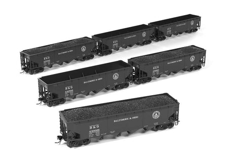 ARA/AAR 70-Ton 4-Bay Hopper w/Load 6-Pack - Ready to Run -- Baltimore & Ohio Set B (Class W2b, black, 13 Great States Logo)