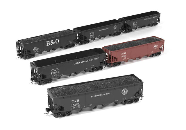 ARA/AAR 70-Ton 4-Bay Hopper w/Load 6-Pack - Ready to Run -- Mixed - 3 Baltimore & Ohio, 2 Chesapeake & Ohio, 1 Milwaukee Road