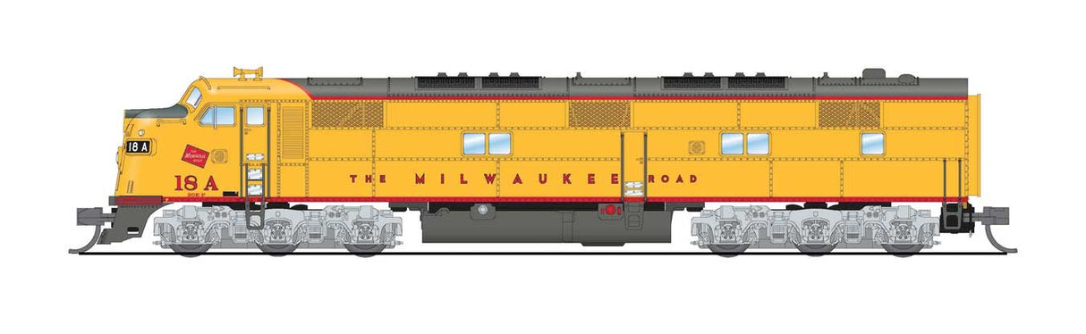 EMD E7A - Standard DC - Stealth -- Milwaukee Road #18A (Armour Yellow, gray, red)