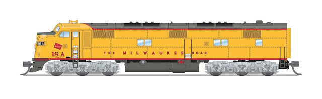EMD E7A - Standard DC - Stealth -- Milwaukee Road #18B (Armour Yellow, gray, red)