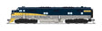 EMD E7A - Standard DC - Stealth -- Pere Marquette #104 (blue, silver, yellow)