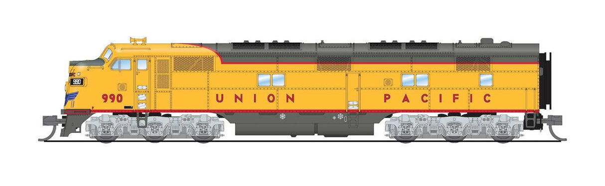 EMD E7A - Standard DC - Stealth -- Union Pacific #989 (1960s, Armour Yellow, gray, red)