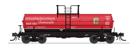 6000-Gallon Chlorine Tank Car 2-Pack - Ready to Run -- Columbia Southern SACX #655, 656 (red, black, white, PPG Logo)