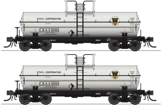 6000-Gallon Chlorine Tank Car 2-Pack - Ready to Run -- Ethyl Corporation EBAX #6066, 6067 (gray, black, yellow)