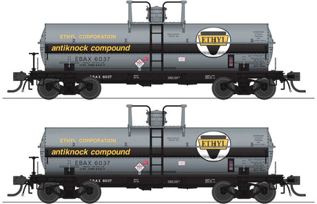 6000-Gallon Chlorine Tank Car 2-Pack - Ready to Run -- Ethyl Corporation EBAX #6022, 6023 (dark gray, black, yellow)