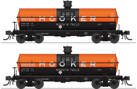 6000-Gallon Chlorine Tank Car 2-Pack - Ready to Run -- Hooker Chemical HOKX #696, 697 (orange, black)