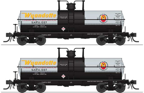 6000-Gallon Chlorine Tank Car 2-Pack - Ready to Run -- Wyandotte Chemical SHPX #1363, 1364 (aluminum, black, yellow, red)