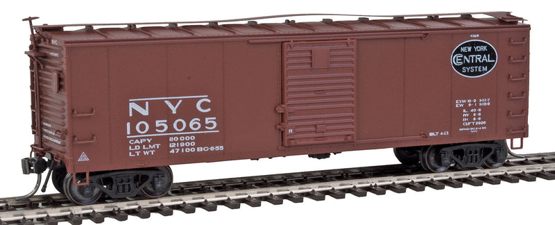NYC Specification 486 40' Steel Boxcar 7/8 Corrugated Ends - Ready to Run -- New York Central #105065 (Boxcar Red, Post-1955 Extended Gothic Lettering)