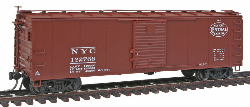 NYC Specification 486 40' Steel Boxcar Dreadnaught Ends - Ready to Run -- New York Central #122766 (Boxcar Red, Pre-1955 Roman Lettering)