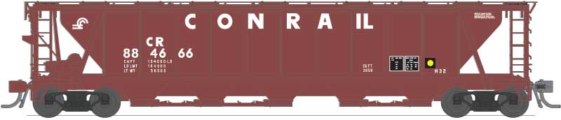PRR Class H32 5-Bay Covered Hopper 4-Pack - Ready to Run -- Conrail Set A (Boxcar Red, white)