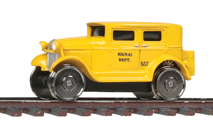 1929 Track Inspection Sedan w/Railroad Wheels - DCC Equipped -- Maintenance-of-Way (yellow)