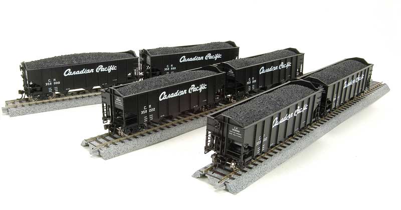 N&W Class H2A 3-Bay Hopper w/Load 6-Pack - Ready to Run -- Canadian Pacific Set A (black, Script Lettering)