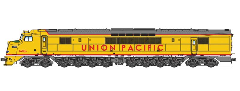 Baldwin Centipede A-A Set w/Sound & DCC - Paragon2(TM) -- Union Pacific #1600, 1600A (Fantasy Scheme; Armour Yellow, gray, red)