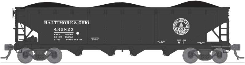 ARA/AAR 70-Ton 4-Bay Hopper w/Load 6-Pack - Ready to Run -- Baltimore & Ohio Set A (Class W2b, black, 13 Great States Logo)
