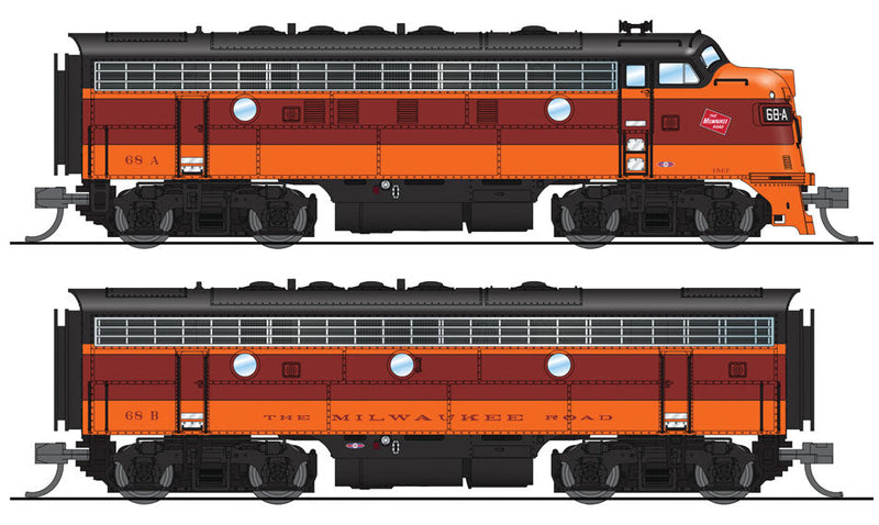 EMD F7 A-B Phase I Set w/Sound & DCC - Paragon3 -- Milwaukee Road #84A, 84B (orange, maroon, black)