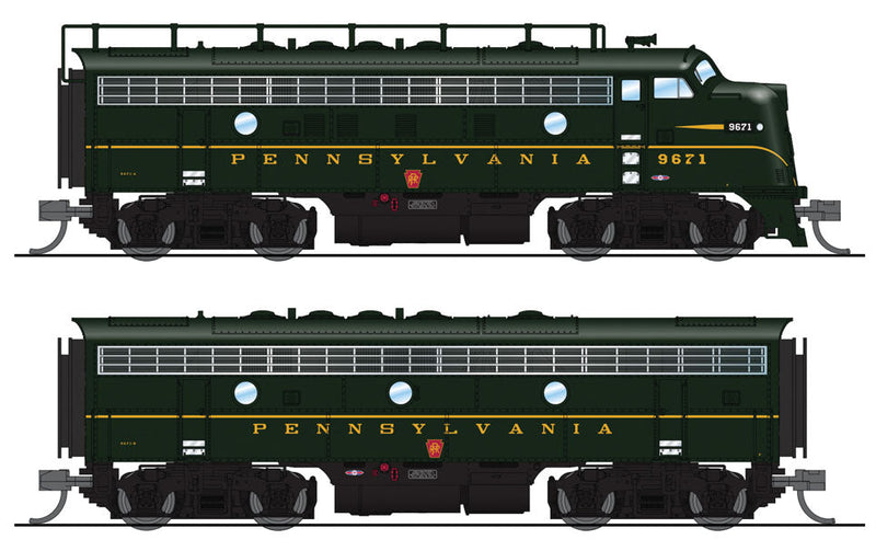 EMD F7 A-B Phase I Set w/Sound & DCC - Paragon3 -- Pennsylvania Railroad #9671A, 9671B (Brunswick Green, Single Stripe)