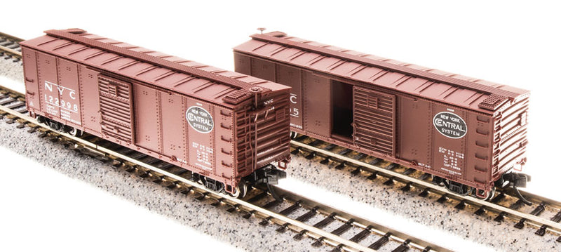NYC 40' Steel Boxcar with Dreadnaught Ends 4-Pack - Ready to Run -- New York Central 122546,122819,122004,122997 (Post-1955 Gothic Lettering)