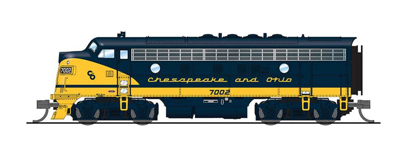 EMD F7A - Unpowered F7B Phase I Set with Sound and DCC - Paragon3 -- Chesapeake & Ohio 7002, 7501 (blue, yellow, High Bow Wave)