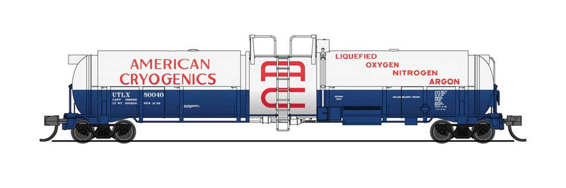 High-Capacity Cryogenic Tank Car 2-Pack - Ready to Run -- American Cryogenics UTLX (white, blue, red)