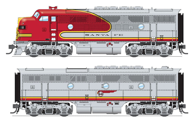 EMD F3 A-B Phase IIa Set w/Sound & DCC - Paragon3 -- Santa Fe #18L, 18A (Warbonnet, silver, red)